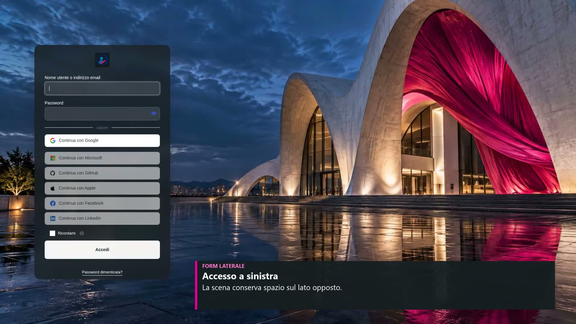Form laterale - esempio reale Smart Login Premium