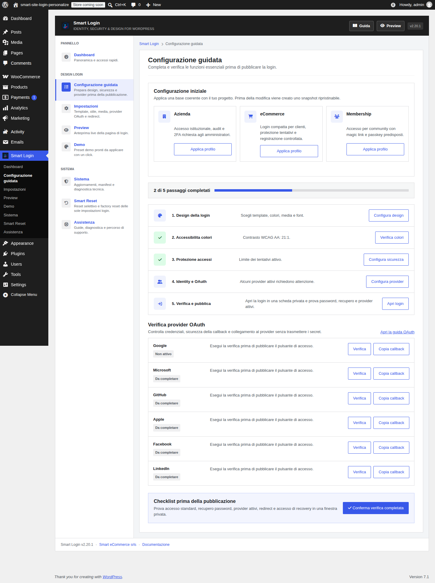Configurazione guidata di Smart Login
